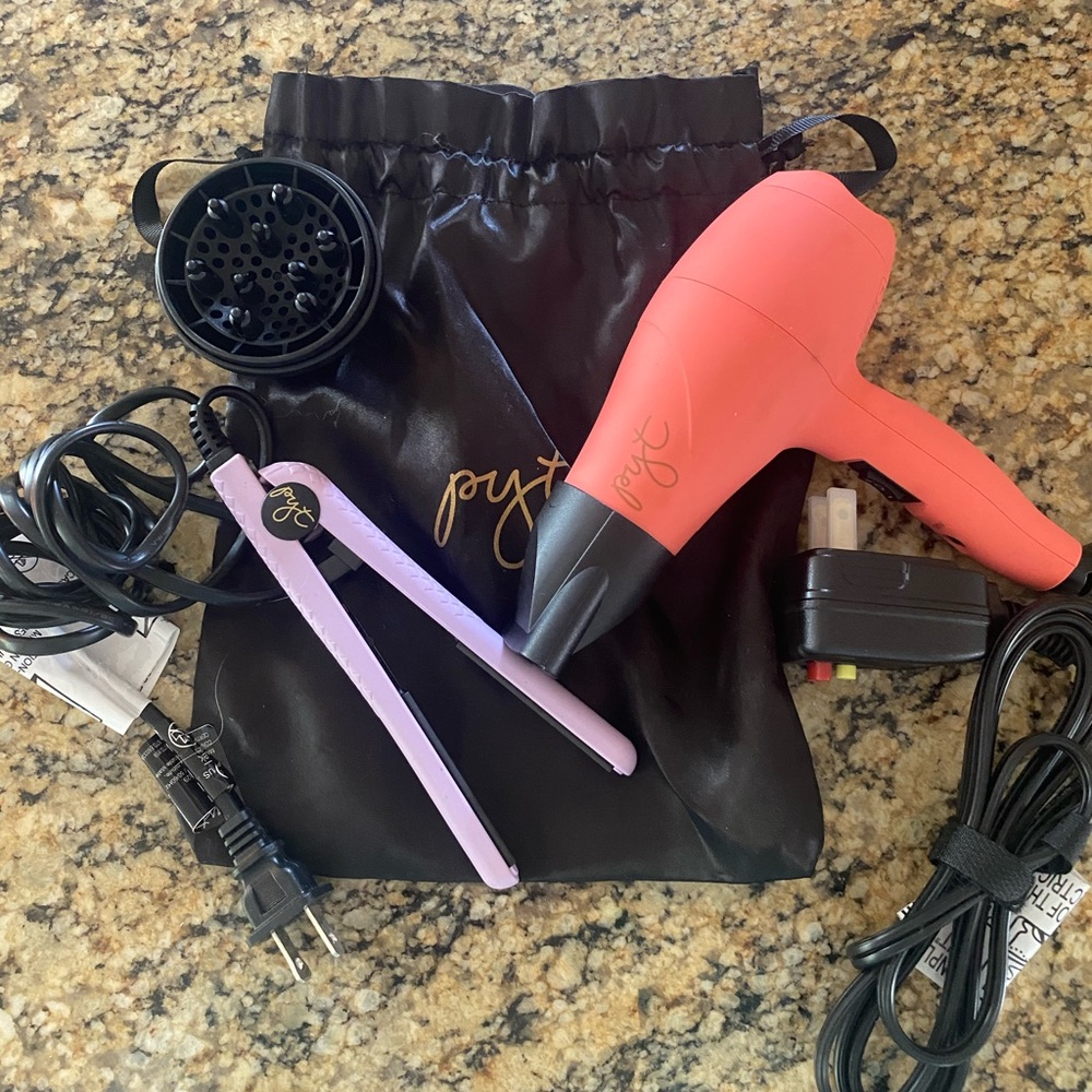 Mini blow dryer and ceramic straightener bundle
